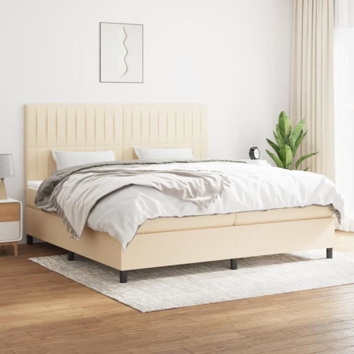 3141966 vidaXL Divan Bed with Mattress Cream 200x200 Cm Fabric