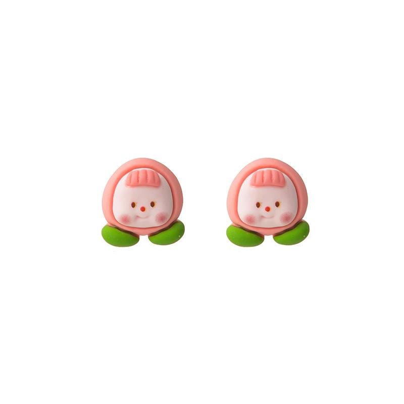 Summer Cartoon Cute Fruit Anthropomorphic Q Version Fun Girl Stud Earrings Peach Cow Flowers