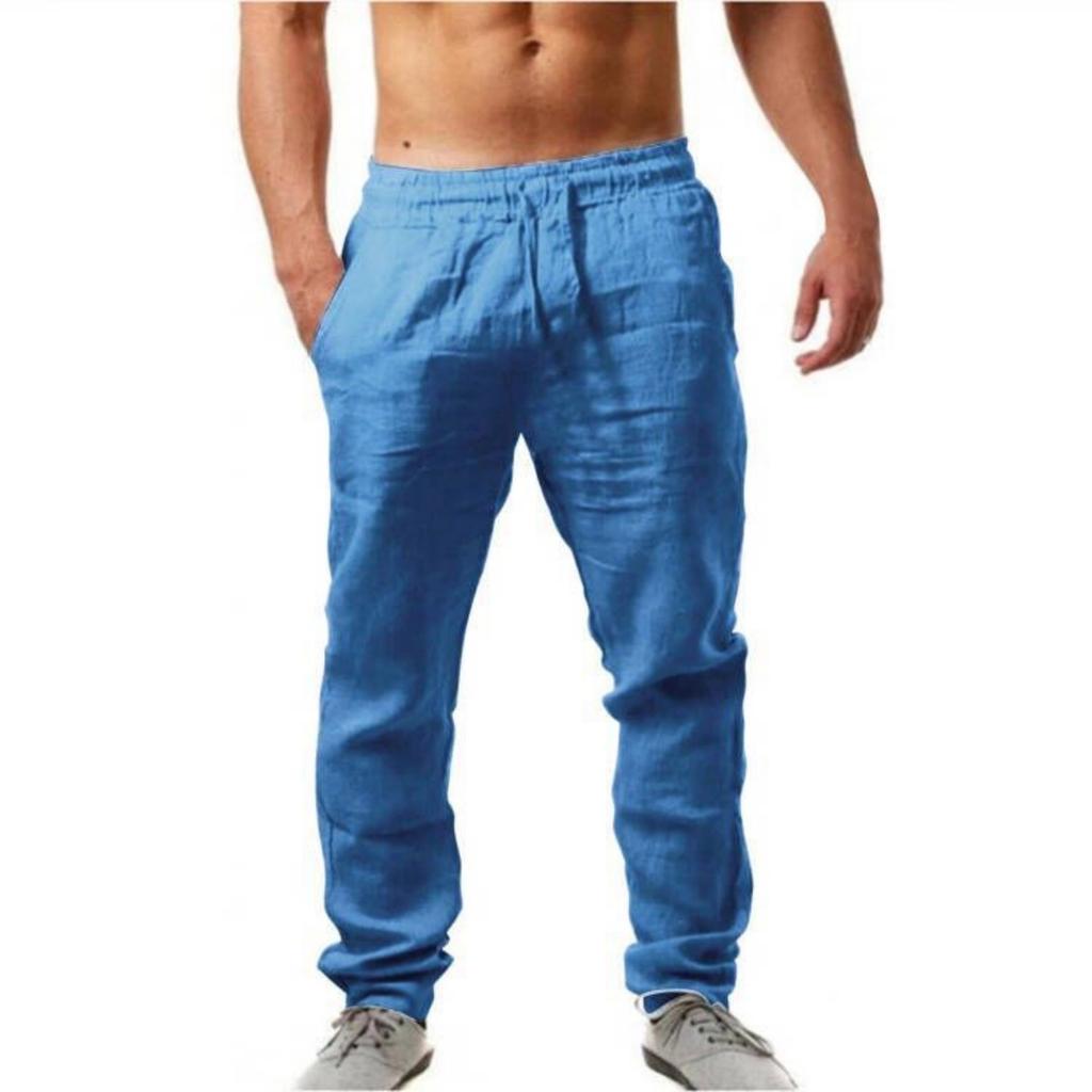 Men's Casual -color Breathable Lightweight Cotton And Linen Loose-fitting Casual Sports Pants