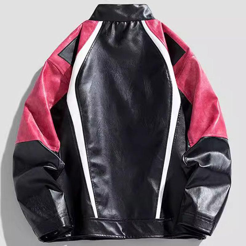 Retro American PU Leather Jacket Men Loose Standing Collar Motorcycle Suit Trendy Cool