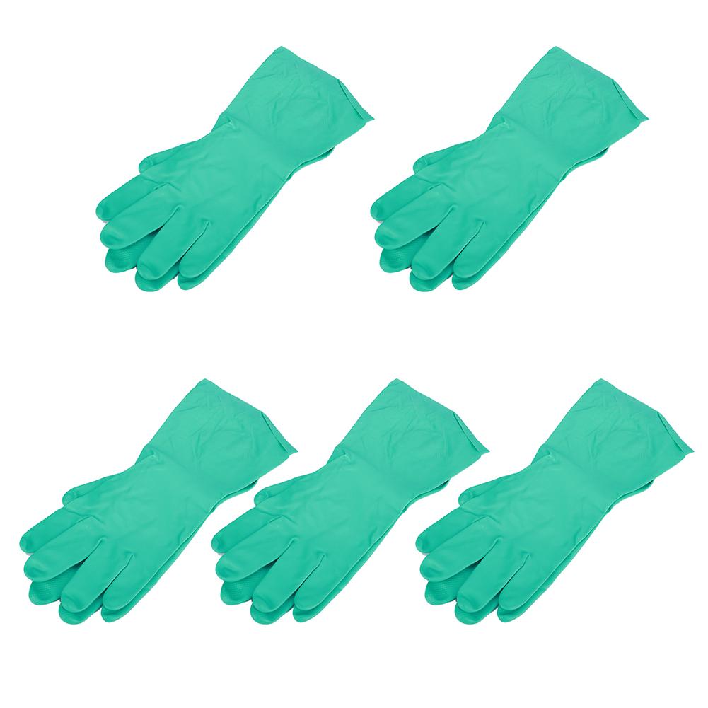 5Pairs Reusable Nitrile Gloves Solvent Resistant Anti Acid Alkali Home Work Laboratory Hand Protection Glove 32cm Length