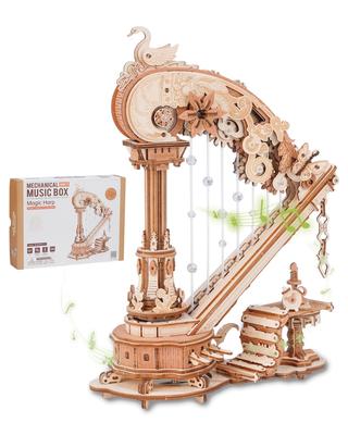ROBOTIME 3D Mechanisches Holz-Musikspielwerk, Automatisch, Ohne Batterien, DIY Bastelbausatz, Bewegliche Musikalische Zeit, Pädagogisches Geschenk für und Jungen, Puzzle, Schachtel, Spiel,