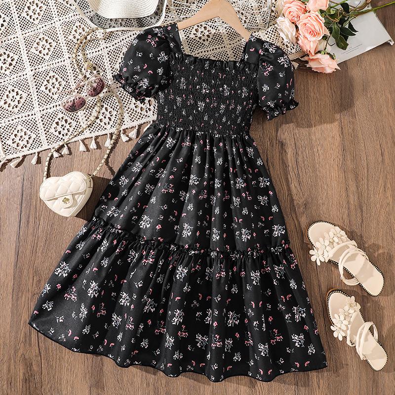 Girl Short Sleeves Print Dress Children Kid Casual Summer Beach Sundress Princess Dresses Clothes