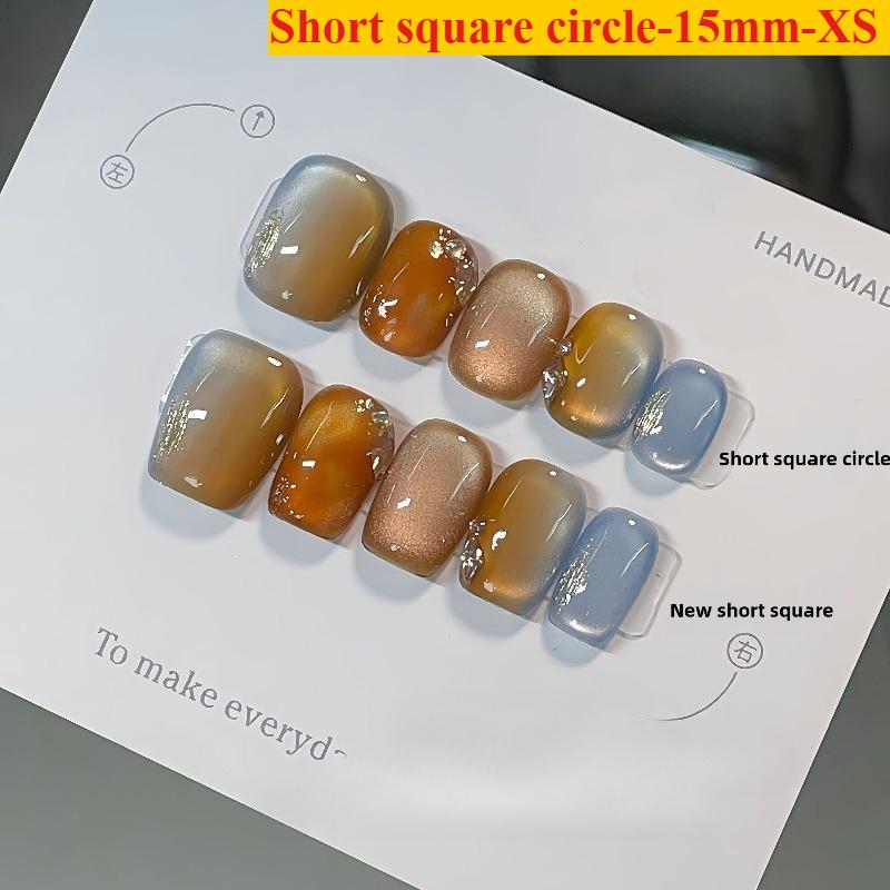 New Autumn&Winter Amber Smudging Design Candy-colored Cat's Eyes Handmade Press On Nails Short Fake Nails Gift for Girls&Women