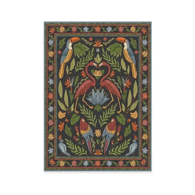 

Large Bohemian Carpet for Living Room Bedroom Bedside Floor Mat Animal Plant Design Retro Home Decor Rug 80*120cm