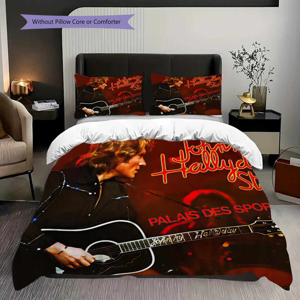 Legendäre Idol Johnny Hallyday Bettwäsche, Bettbezug, Kissenbezug, Heimdekoration, Geburtstagsgeschenk (1 * Bettbezug+2 * Kissenbezug, ohne Füllung)