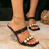 Women's high-heeled sandals black fashion square-headed women's shoes special-shaped heel pedal with pearl decoration simple women's shoes
