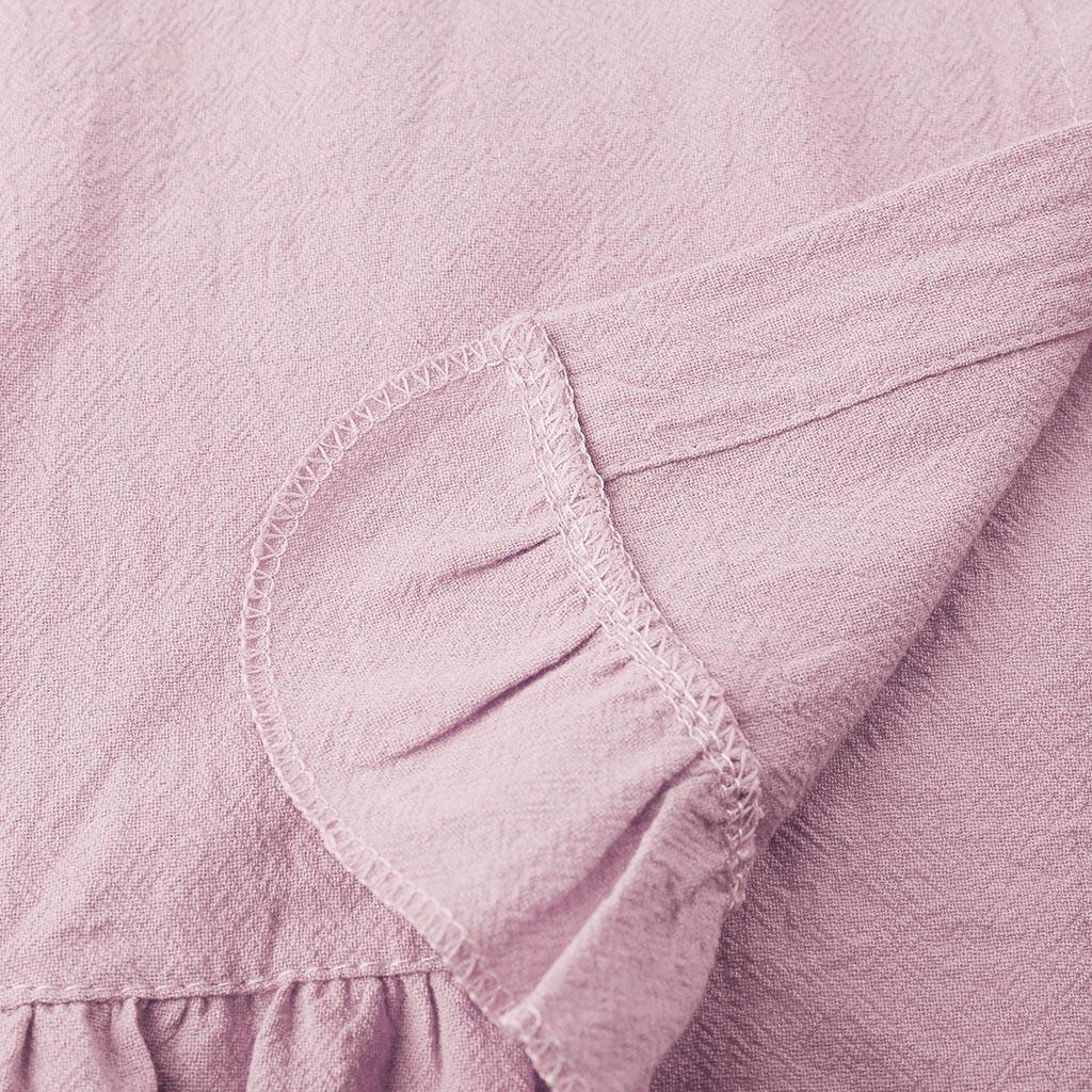 Damen Baumwolle und Leinen Spitze Einfarbig Knopfleiste Oberteil Saum Kurzarm