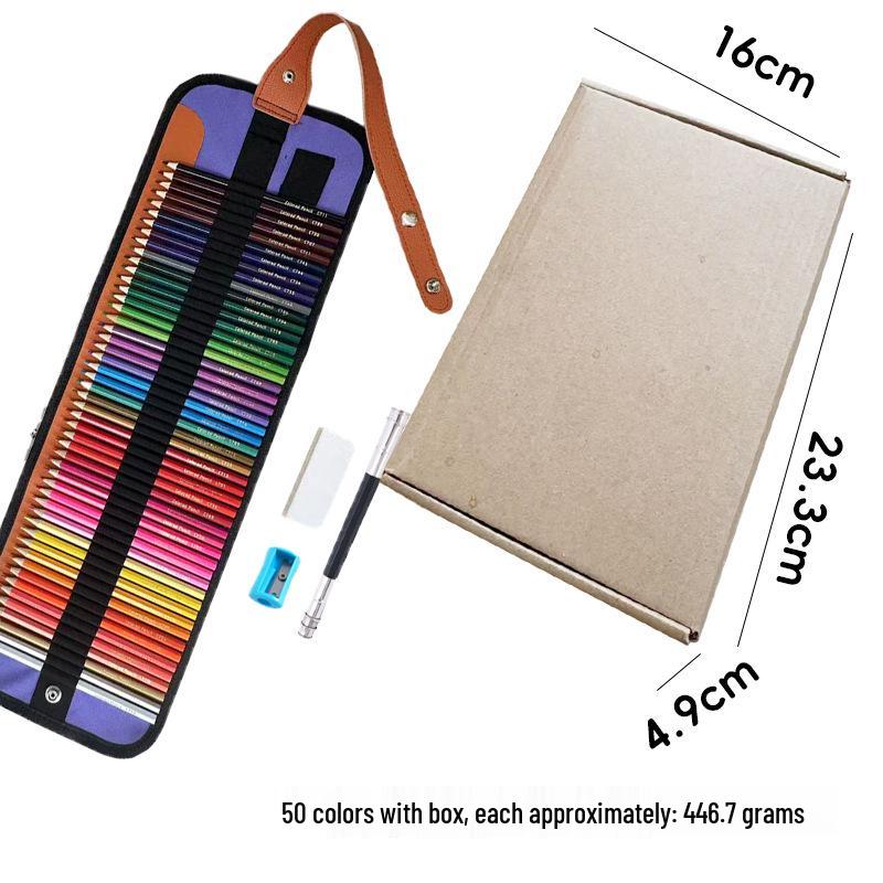 50 Colored Wooden Pencils In Roll-Up Case for Students and Artists