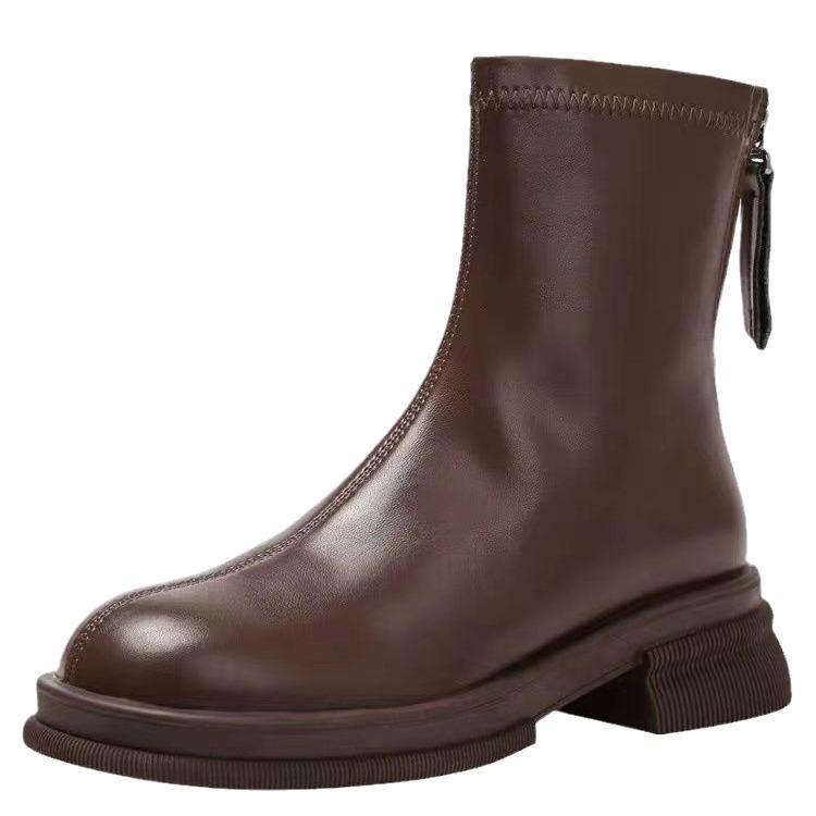 Brown Martin Women's Autumn and Winter New Thick-soled Heightening Thin Chelsea Short Elastic