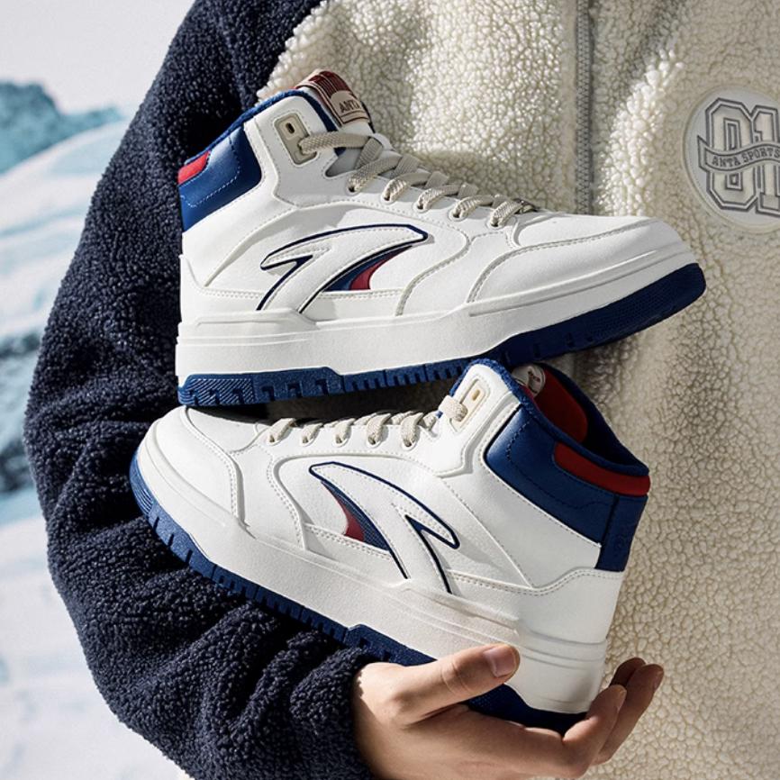 New Anta 982 Warm Anti Slip And Wear Resistant High Top Skateboard Shoes Men's White Blue Red 112448961-1