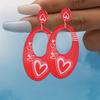 Red geometric oval love print earrings fashionable and elegant festive high-end women's earrings