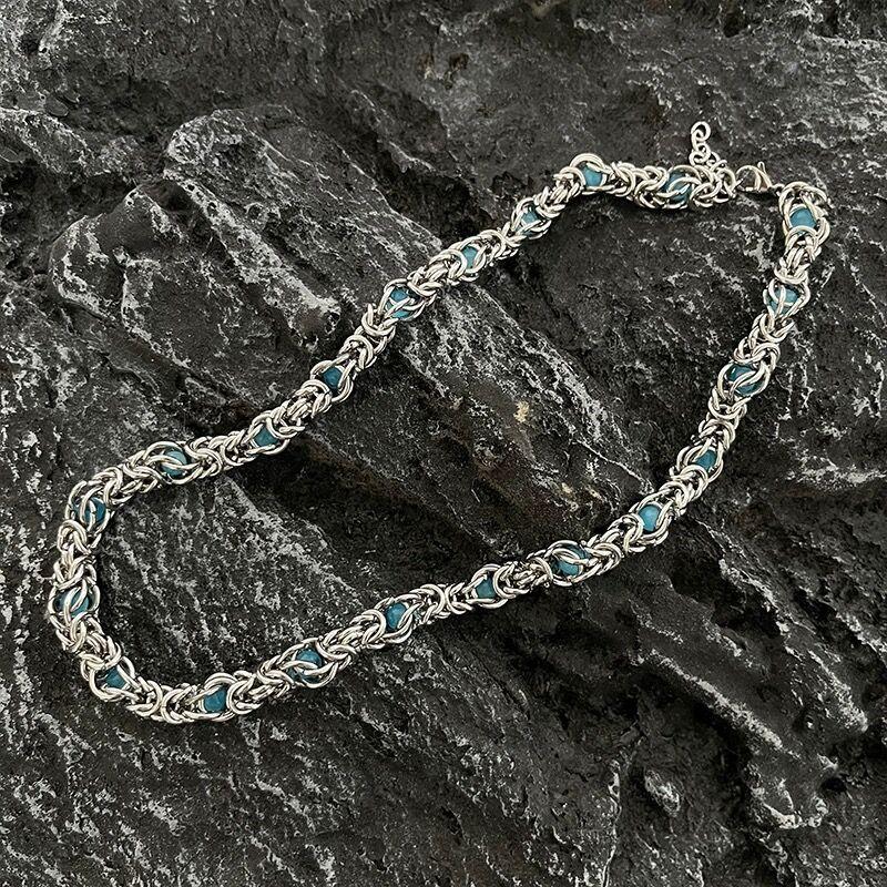 Sapphire Inlaid Titanium Steel Necklace Male Niche Design Hip Hop Thick Chain Collarbone Chain Couple Accessories