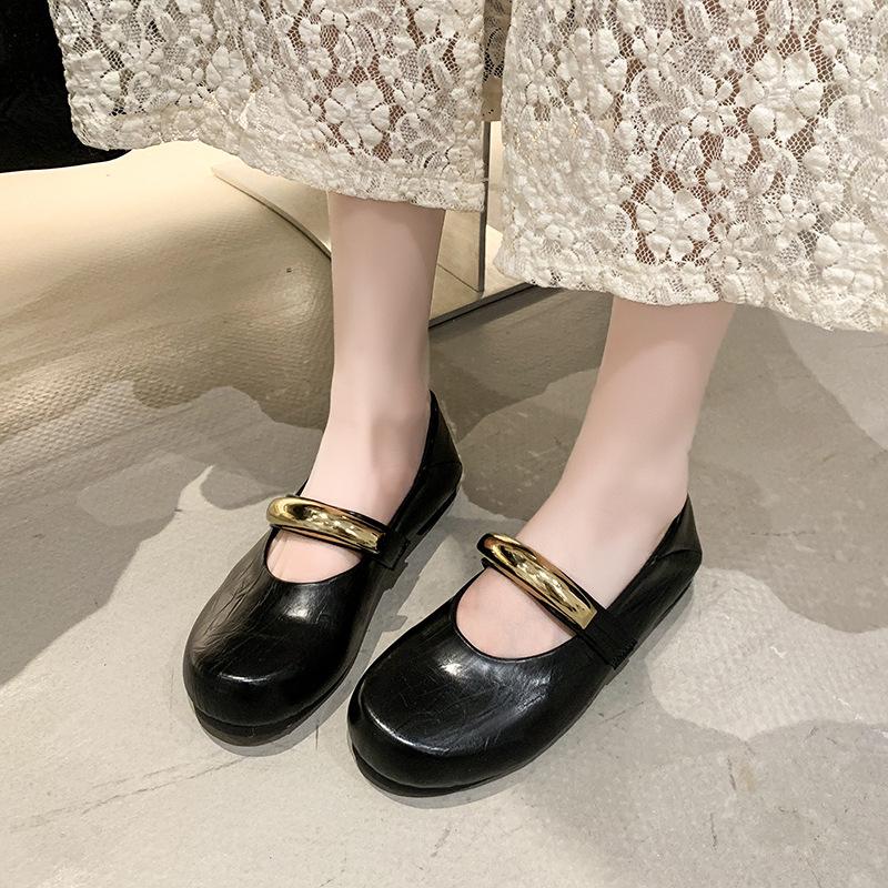 French red single shoes women's 2025 spring and summer new one-pedal small leather shoes with skirt shallow mouth flat heel Mary Jane