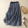 Summer Literary Retro Floral Elastic Waist Skirt Mid-length A-line Skirt Women