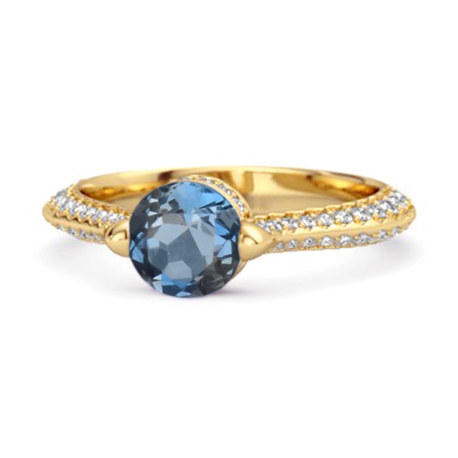London Blue Topaz Pave Split Band Ring - 925 Sterling Silver Gold Vermeil 6.5 жёлтый