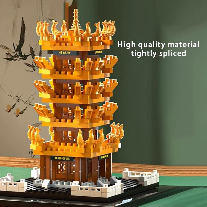 Yellow Crane Tower High Difficulty Microparticle Building Blocks National Style Architecture Boy and Girl Assembly Toy Model