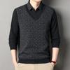 2025 Autumn Men Seersucker Patchwork Sweater Men Fleece Warm Pullover Male Shirt Collar Knitted Sweater Man Casual Undershirt