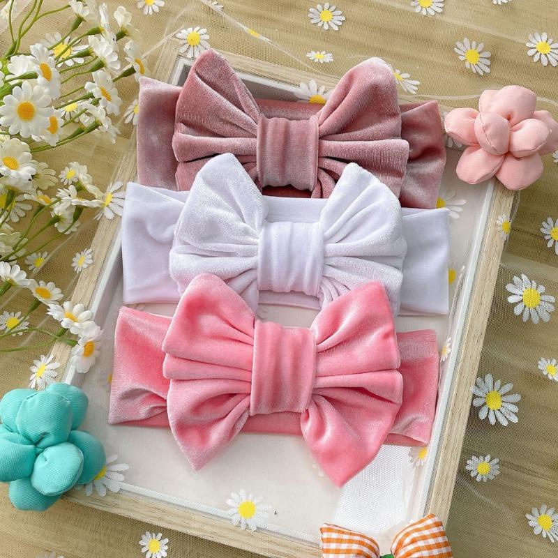 New 3pcs set, children's headband, baby golden velvet bow wide headscarf, baby headband.