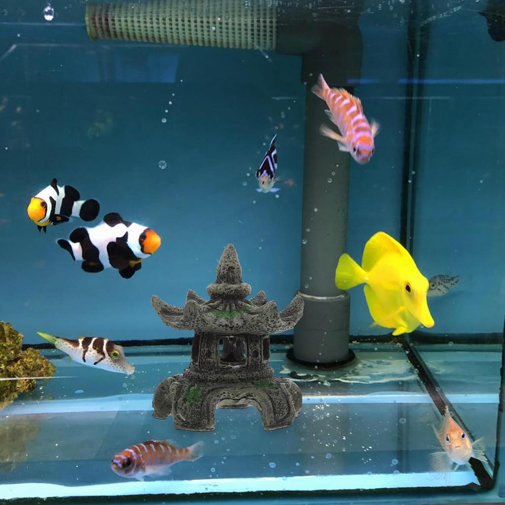 Pagoda Lantern Aquarium Landscaping Ornament Cave Decor Aquarium Breeding Cave Shrimp Shelter Fish Hideout Hideaway Fish Tank Bonsai Landscape Decor