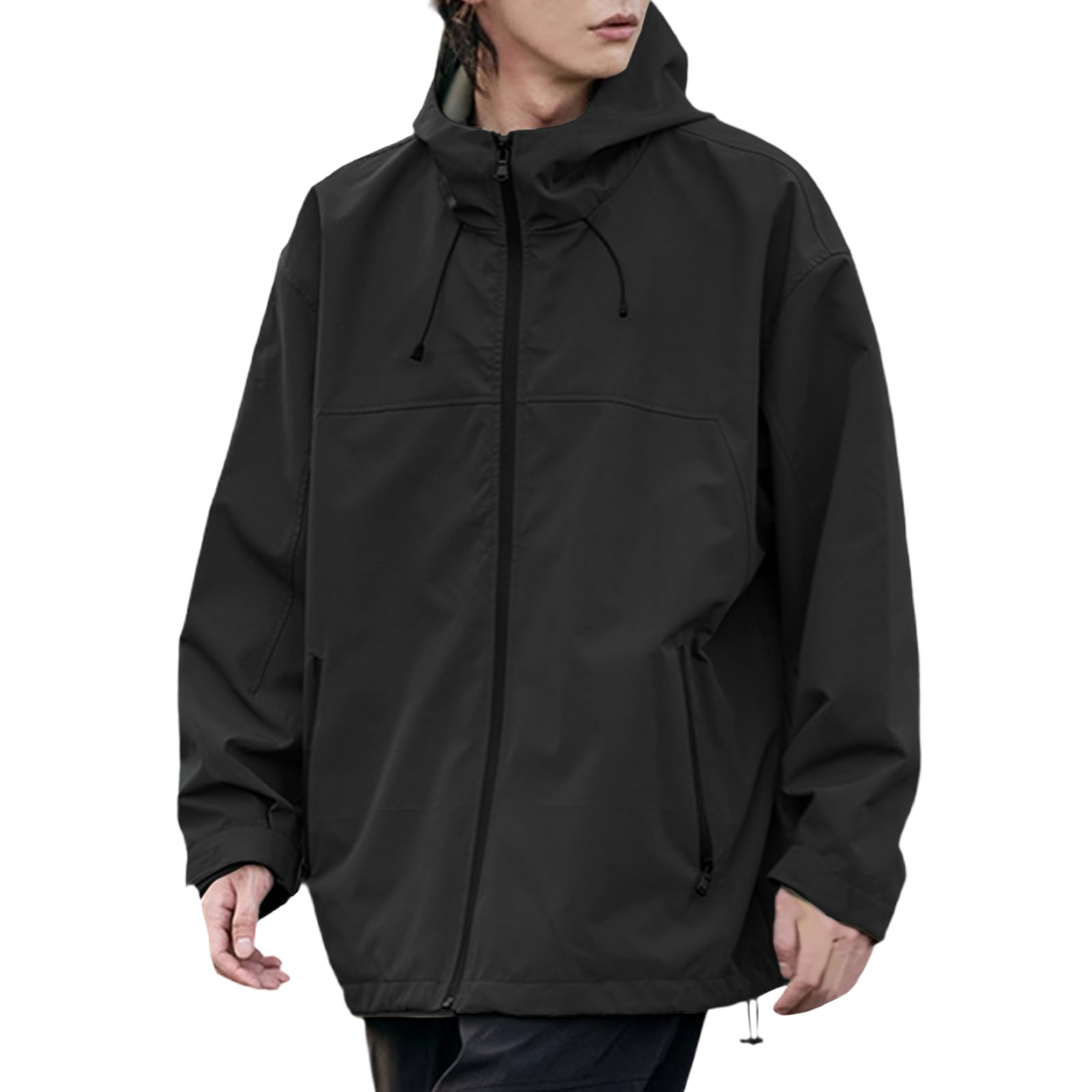 Kayiyasu Mountain Outdoor Hooded Windproof Plus Thin and Ideal for and Casual Spring and Sizes Men s Windbreaker, Parka, Water-Repellent, Jacket, чёрный