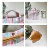 This Water-Resistant Pvc Tote Bag Features A Pink And Blue Striped Design, A Large Capacity, And Is Suitable For Beach Shopping,
