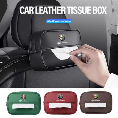 Car Tissue Box Holder Leather Car Armrest Napkin Case Sun Visor Backseat Bag For 4C 159 166 Spider Giulia 156 147 GT