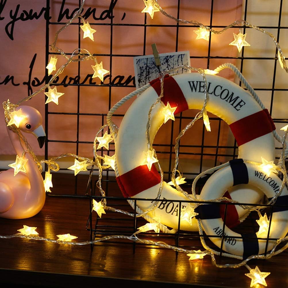 10-Foot 20 LED Star String Lights Warm White PVC Fairy Lights with 2 Modes IP67 Waterproof Battery Operated Christmas Decorations