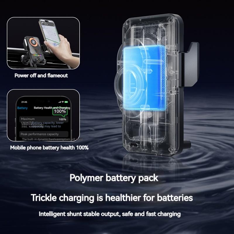 Univerzální bezdrátový držák nabíječky do auta s automatickým snímáním, elektrický teleskopický, 360° otočný, s okolním osvětlením pro iPhone 17 16 15 Samsung