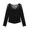 Lace splicing long-sleeved knitted sweater women's autumn and winter new sexy pure desire slim short inner