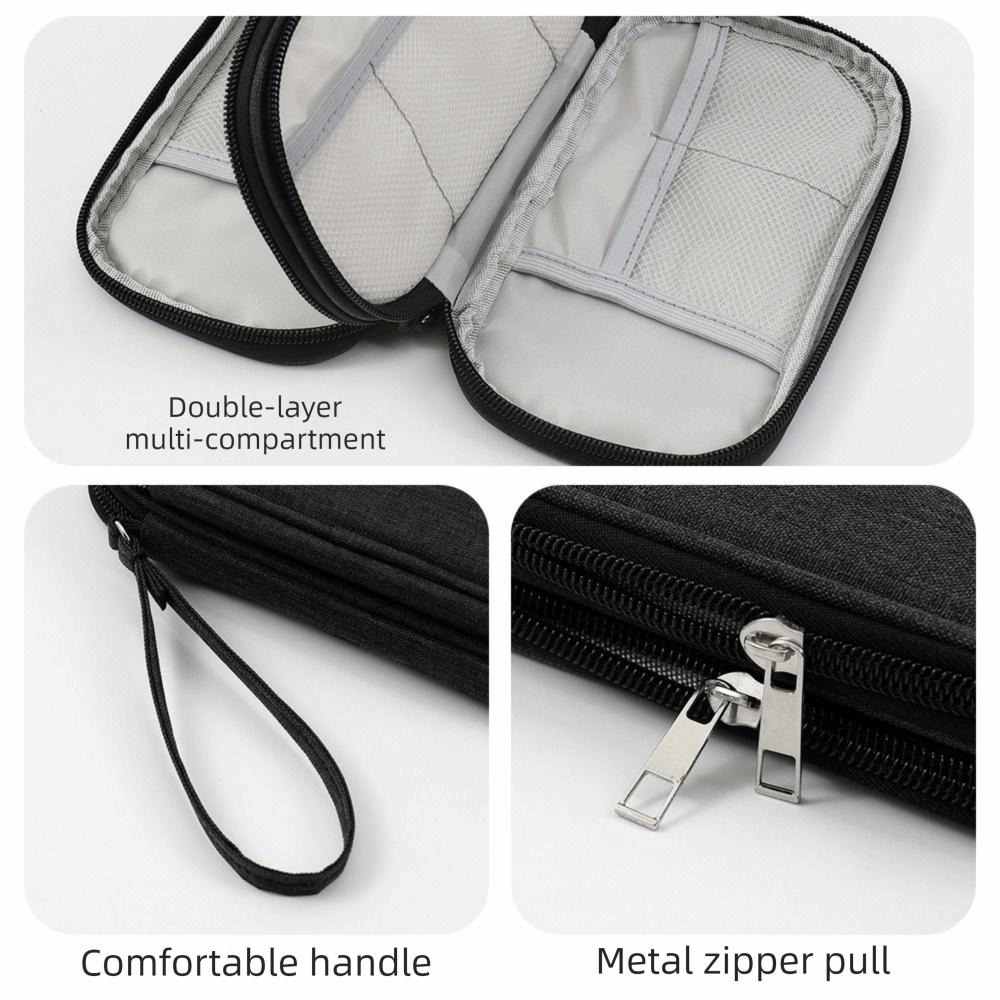 Double Layer Digital Storage Pouch Waterproof Travel Data Cable Storage Bag Solid Color Headphone Hard Disk Organizer