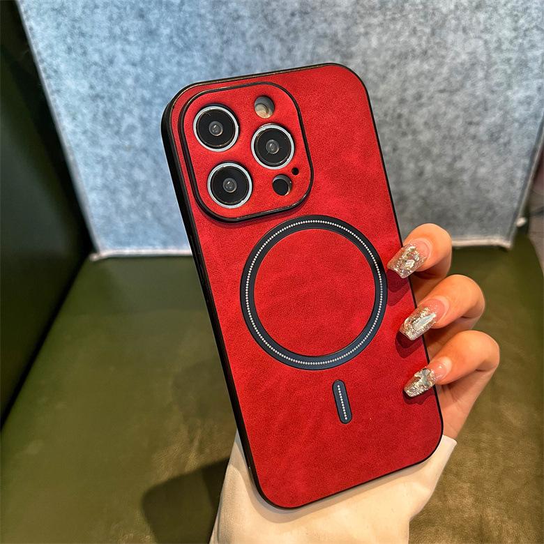 Magnetic Leather Texture Mobile Phone Case for Apple 16 Compatible for iPhone 15 Plus 14 Pro Max Full Grip IMD Soft Silicon TPU