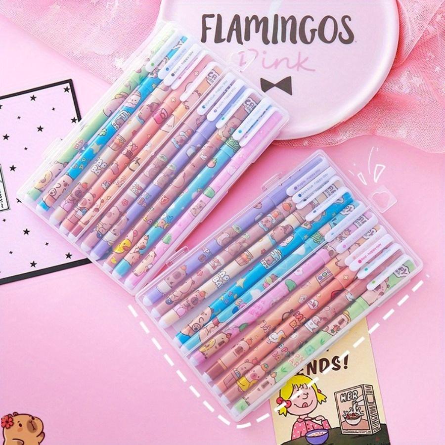 10 PCS Cartoon Capybara 10 Colors-Ink Pen 0.38mm  Neon Glitter Markers Drawing Card Back School Handmade Doodle Drawing Taking Notes In Class