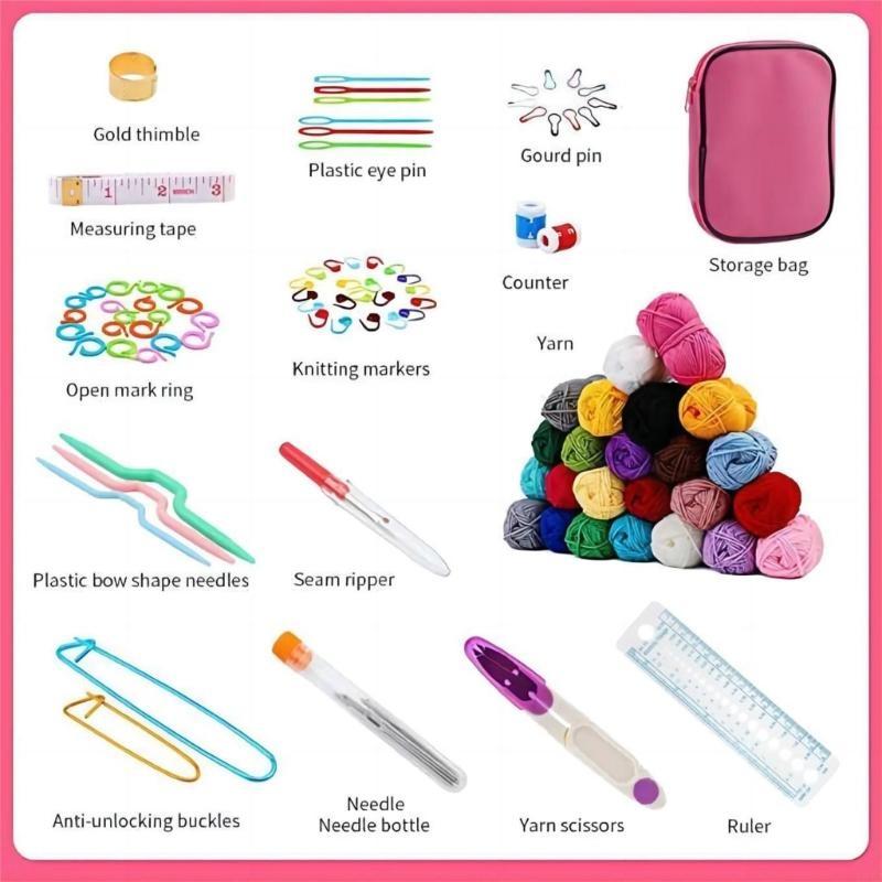 Y5JC Crochet with Yarn Set Crochet Accessories Include Ergonomic Hook Knitting Needle
