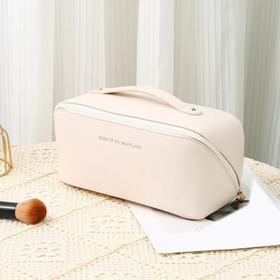 Travel Cosmetic Bag Open Flat Waterproof Faux Leather Makeup Bag Toiletry Organizer with Multiple Compartments for Vacation Trip