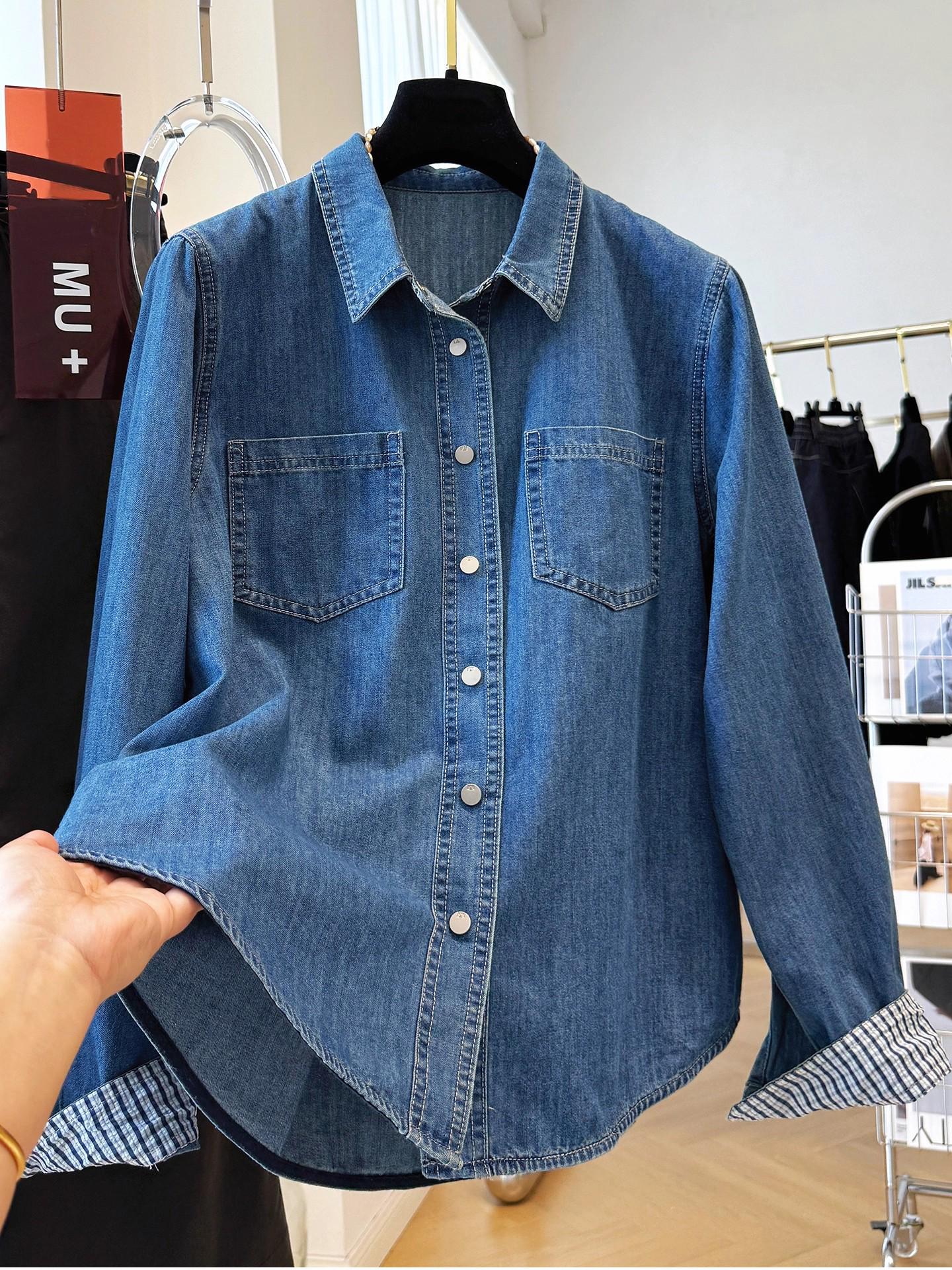 

Женская многослойная джинсовая рубашка в корейском стиле с длинным рукавом - Модная осенняя повседневная одежда L (suggested 115-130 jin) синий