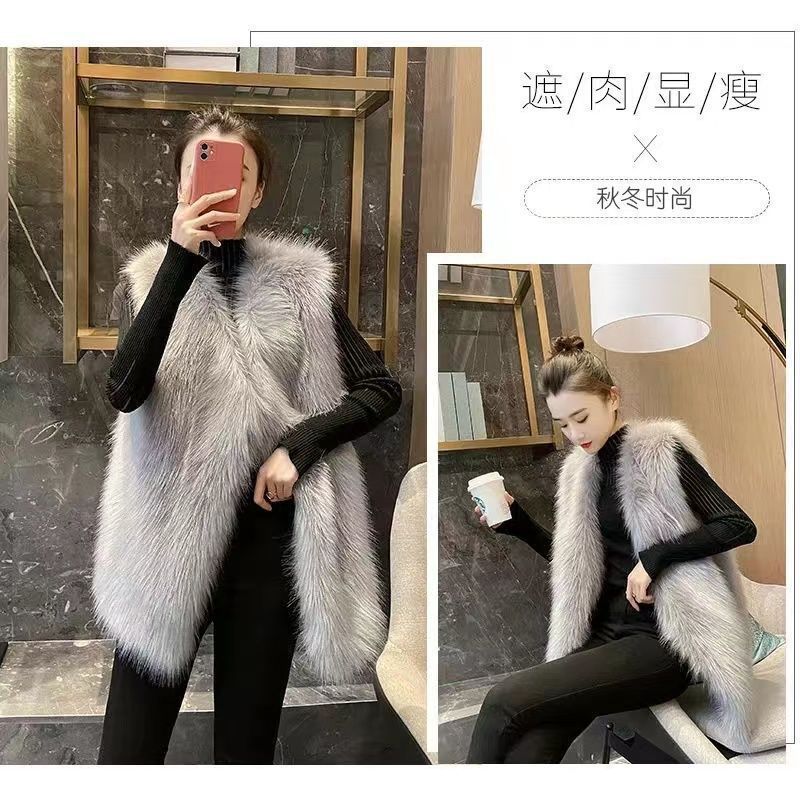Autumn new imitation fur vest women's medium and long slim fit fluffy vest foreign style fashion coat