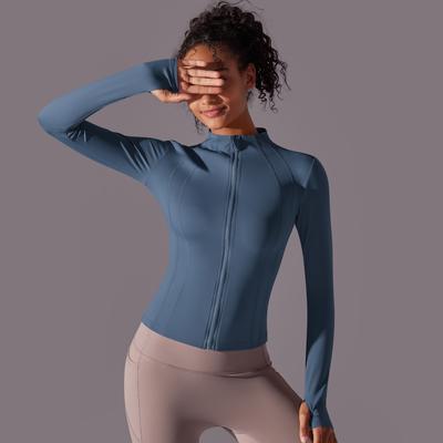 Magliette sportive da donna a maniche lunghe con foro per il pollice, da palestra, yoga, con cerniera, elastiche, da corsa e fitness