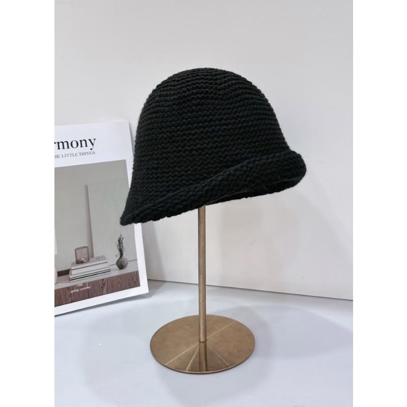 

25 Early autumn new hand-crocheted rough wool hat women s street solid color high-quality headhat чёрный