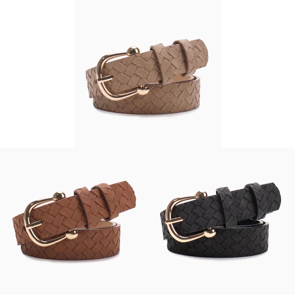 Womens Vintage Style Pu Belt With Gold Buckle For Jeans And Skirts