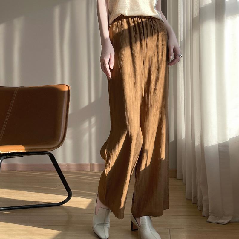 

2025 Summer Women s High Waist Wide Leg Pleated Pants - Ice Silk Cotton Linen Blend, Solid Color, Lightweight and Breathable. Extra Large