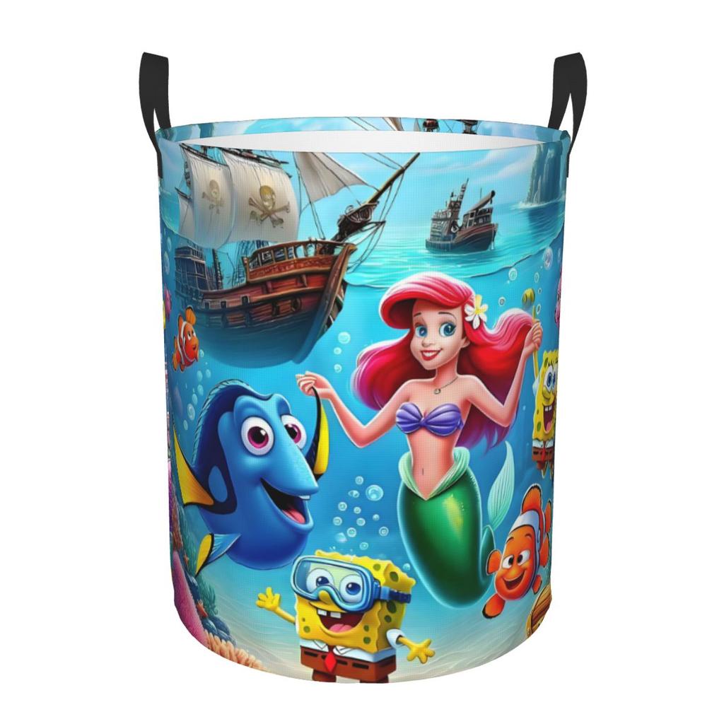 Litt Mermaid SpongeBob Finding Nemo Laundry Basket Foldable Anime Clothes Hamper for Nursery Kids Toys Storage Bin