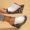 Fashion Leopard Print Wedge Sandals for Women Retro Slip On Platform High Heel Sandals Woman Summer Thick Sole Peep Toe Mules Slippers