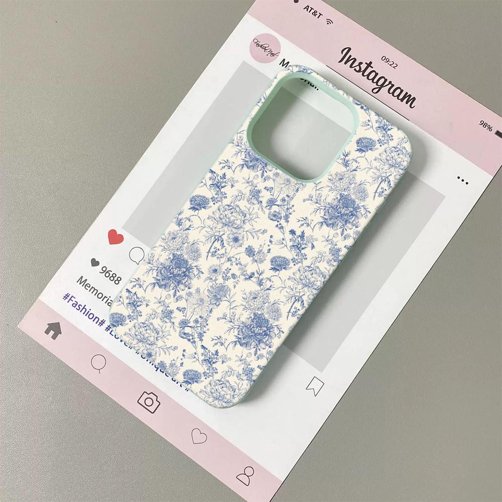 Custodia per Telefono Floreale Vintage per iPhone 17 16 15 14 Plus 13 12 11 Pro Max Modello Floreale Blu Retro Cover Protettiva in TPU Antiurto