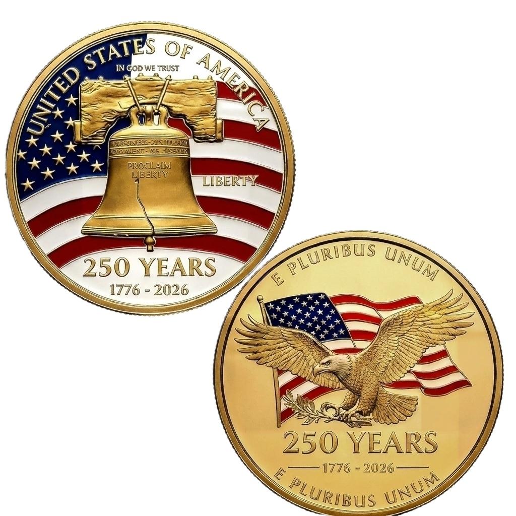 

United States 250 Years Commemorative Coin 1776-2026 Liberty Bell and Eagle Design Collectible Coin Limited Edition One Size жёлтый