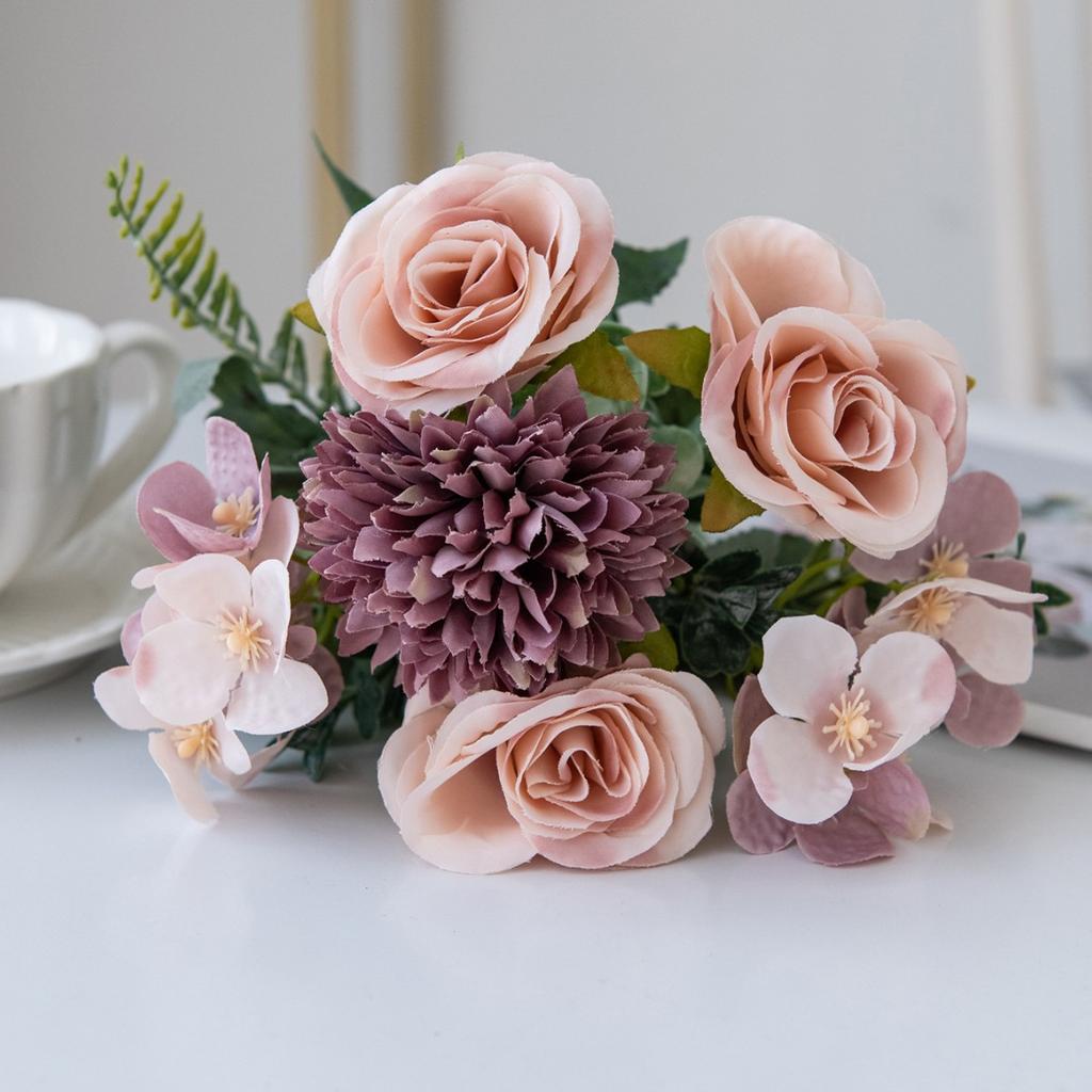 Artificial Flowers, Rose, Chrysanthemum, Silk Bridal Bouquet, Wedding, Outdoor Bow, Festival, Vase for Home Room, Table, DIY Gift Decoration