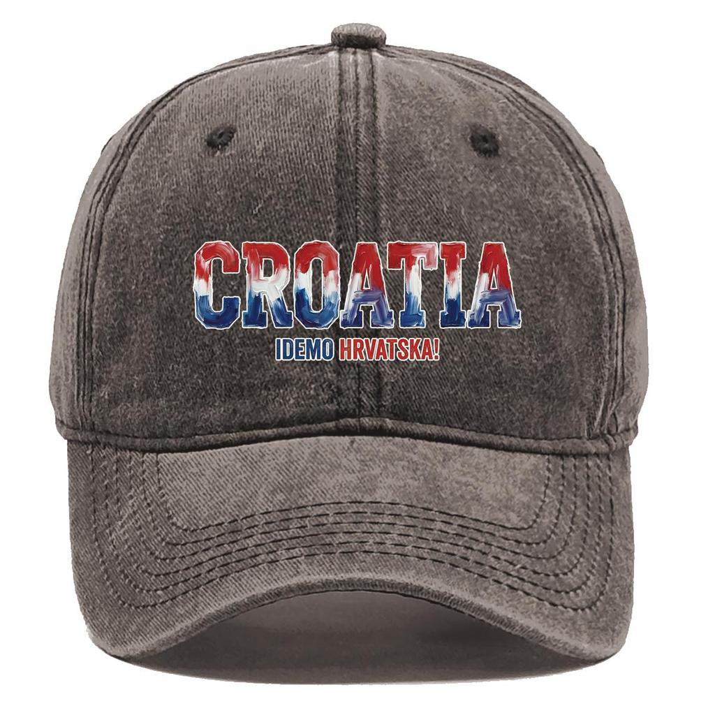 Snapback Baseball Cap With "CROATIA" "IDEMO HRVATSKA" Flag Printed , Adjustable Snapback Baseball Cap Retro All-season Hip Hop Leisure Dad Hat