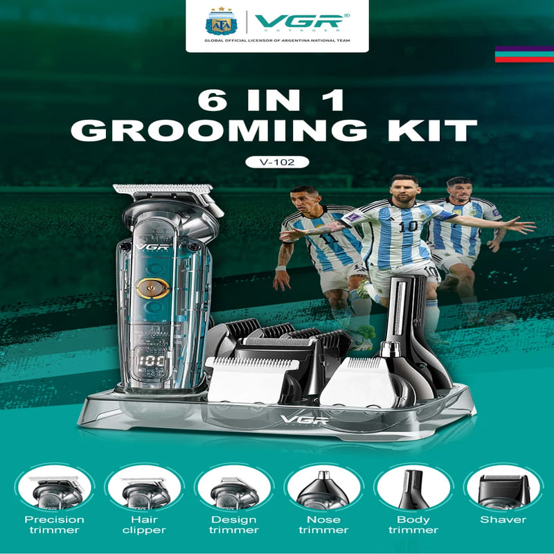 Six-in-one Hair Clipper with Transparent Digital Display  Nose Hair Trimmer Sideburn Shaving Device for Men  Safe and Skin-friendly Hair Trimming