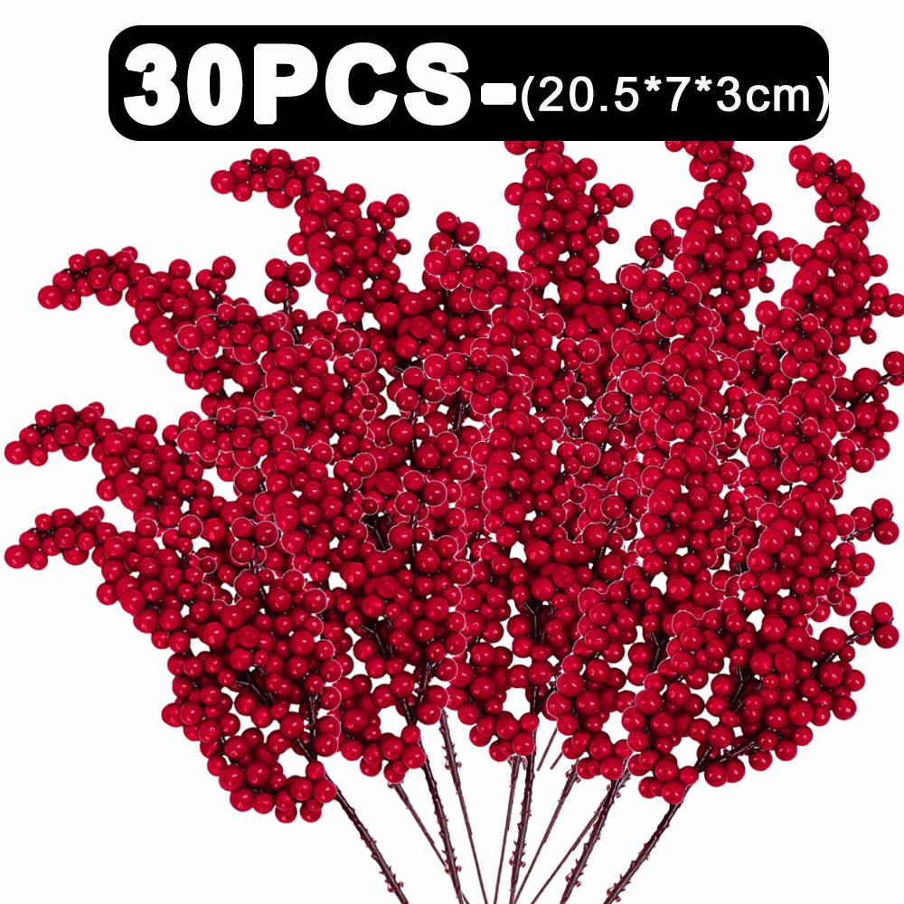 50-1PCS Artificial Red Berries Branches Christmas Simulation Flower Fruit Cherry DIY Wreath Xmas Tree New Year Party Decorations