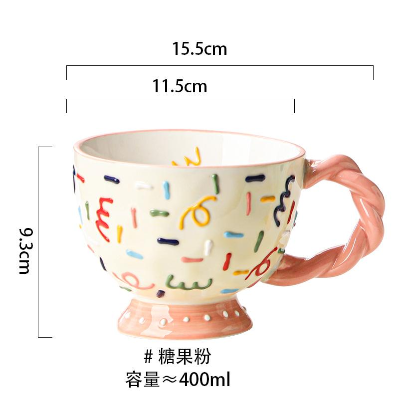 

400ml Hand Drawn Ceramic Mug Large Capacity Breakfast Cereal Cup Milk Oatmeal Matcha Water Cup Kitchen Accessory Drinkware Gift 400ML
